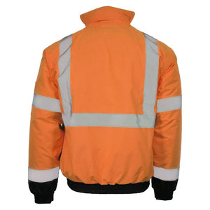 <b>Men's</b> High Visibility <b>Reflective</b> Work <b>Jacket</b> Orange Black Windproof Winter Insulated Polyester Zipper Front Pockets - Product Image 4