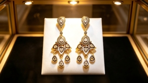 Boucles d'oreilles en argent plaqué or avec diamants traditionnels indiens 925artpalace, bijoux élégants de style victorien, bijoux coûteux - Product Image 3