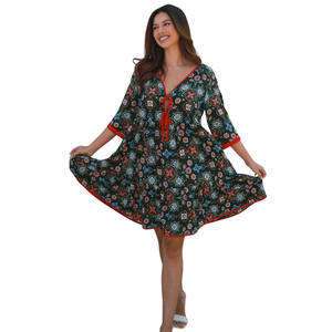 Mini vestido con estampado floral para mujer, vestido de moda con corte en A - Product Image 1