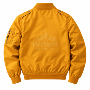 เสื้อแจ็คเก็ตบอมเบอร์ผู้ชายสีเหลืองมัสตาร์ด คอตั้ง ปักโลโก้ด้านหน้า สไตล์สตรีทแวร์ ระบายอากาศได้ดี เหมาะสำหรับฤดูหนาว - Product Image 2