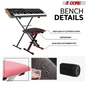 Banco de Piano Ajustable con Marco Metálico Acolchado, 5 Soportes de Núcleo, Cojín de 2 Pulgadas, 19 Pulgadas de Altura, Asiento Portátil para Guitarra, Modelo KBB 02 PNK - Product Image 4