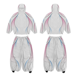 ผู้ผลิตเสื้อผ้าสตรีทแวร์แบบกำหนดเอง ชุดวอร์มฤดูใบไม้ผลิแบบมีฮู้ดกันน้ำ ผลิตจากโพลีเอสเตอร์ น้ำหนักเบา สำหรับผู้ชายและผู้หญิง ลายสกรีนพิมพ์บนผ้าไนลอน - Product Image 4