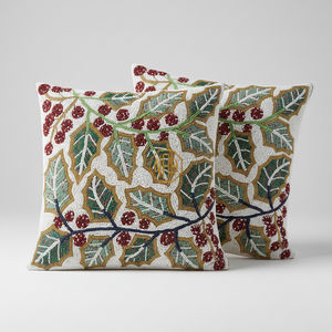 Funda de Cojín Cuadrada Artesanal con Diseño Bordado y Cuentas, 100% Poliéster, Cierre de Cremallera, para Decoración del Hogar - Product Image 5