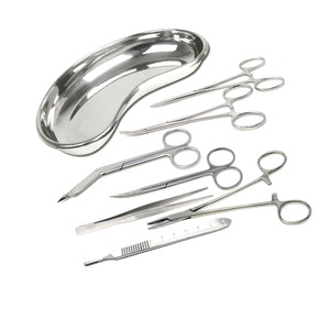 Kit de chirurgie mineure de base de 13 pièces - Plateau réniforme en acier inoxydable durable, instruments chirurgicaux essentiels pour interventions mineures - Product Image 4