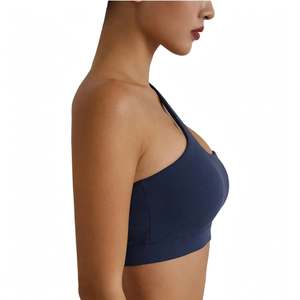 Sujetador deportivo de yoga para mujer con espalda cruzada, transpirable, de soporte ligero, cuello redondo, color gris liso, top de alto soporte, sujetadores personalizados - Product Image 5