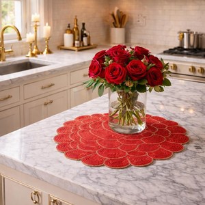 Premium Handmade Eco-Friendly Fibric/Glass Bead Floral Pattern Customizable Luxury <b>Table</b> <b>Placemat</b> Dining Accessory Home Decor - Product Image 4
