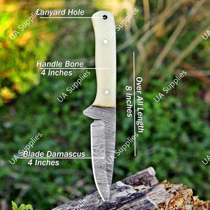 Cuchillo EDC de Hoja Fija de Acero de Damasco Hecho a Mano con Punta Caída para Caza y Camping al Aire Libre, Mango Ergonómico de Hueso de Camello, Grado Industrial - Product Image 6