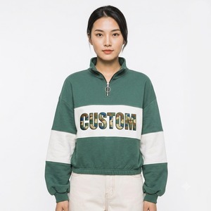 Sudadera Verde con Cierre de Cremallera para Mujer, Sudadera Personalizada con Apliques de Camuflaje, Manga Larga, Estilo Colorblock, Ropa Casual de Calle, Sudadera con Capucha para Invierno - Product Image 3