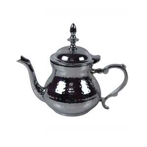 Hammered Silver Teapot with Rounded Body Curved Spout Hinged Lid Decorative Knob Large Arched Handle Polished Finish Handcrafted - Product Image 4