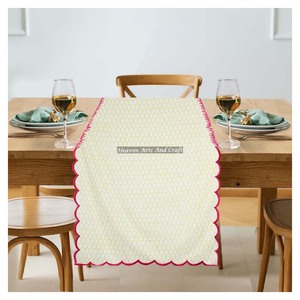 Beautiful Indian Hand Block Floral Print Cotton Embroidery Edge Bohemian Style Washable Eco-Friendly <b>Table</b> <b>Runner</b> for <b>Weddings</b> - Product Image 2