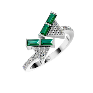 Bague ouverte d'inspiration art déco contemporaine Diamant émeraude naturel Or 14K/18K Certifié IGI Bijoux fins pour fiançailles de mariage - Product Image 5