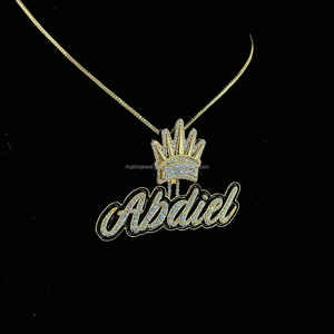 Haute qualité Hip Hop bijoux nom personnalisé pendentif glacé lettre couronne Bali Moissanite noir émail lettres cursives pendentif - Product Image 2