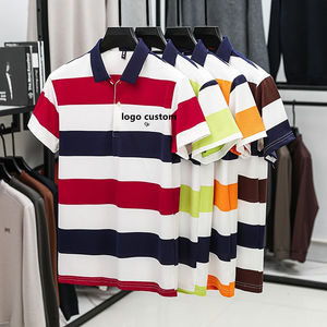 Men's Wide Stripe Button Embroidery Summer Short-Sleeved <b>T</b> <b>Shirt</b> Customized Logo Casual <b>Collar</b> Golf <b>Shirt</b> - Product Image 2