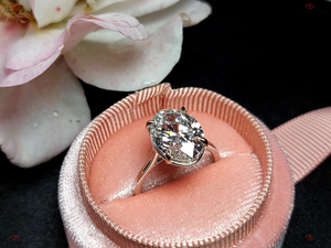 Anillo de compromiso de lujo con diamante ovalado de 5 quilates, chapado en oro rosa, engaste de puntas, joyería fina clásica para mujer - Product Image 1