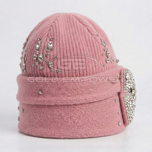 Hochwertige Maßgefertigte Wollmischung-Beanies mit Strass/Edelsteinen, Mehrfarbige Juwelen-Dekorationen, Verstellbares Mode-Accessoire - Product Image 4
