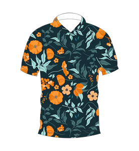 Polo à imprimé floral pour hommes, manches courtes, décontracté, mode estivale, bleu foncé, motif de fleurs orange - Product Image 4