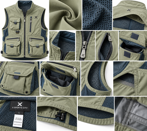 Gilets de pêche et gilets utilitaires pour hommes - Vert olive - Six couleurs - Fabricant de vêtements de sport et de plein air - Style multi-poches - Product Image 4