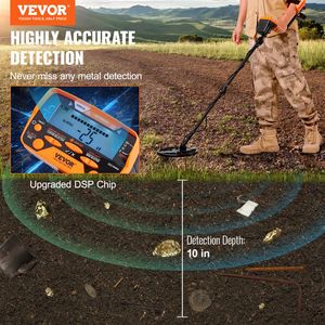 Impermeabile 10 pollici bobina di ricerca Metal Detector per adulti bambini 41 ''-52'' stelo in alluminio 10 ''profondità di rilevamento 7 modalità regolabile - Product Image 2