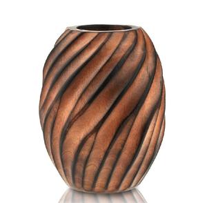 Vase en bois artisanal avec texture spirale sculptée, mettant en valeur la veine naturelle du bois, accent décoratif moderne et rustique pour la maison - Product Image 6