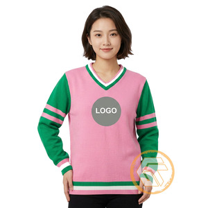 Alpha personnalisé |   Cardigan d'hiver décontracté pour femme Kapa Sorority, vêtement grec de haute qualité, respirant, en acrylique rose et vert - Product Image 1