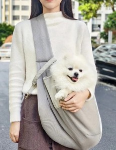 Gray Mesh Pet Sling Carrier Semi-Circle Shape Breathable Design For Cats With <b>String</b> Closure 5kg Max Load - Product Image 4