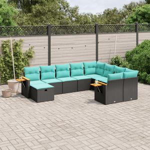 Set di divani da giardino in polyrattan nero da 10 pezzi con cuscini per i terrazzi statunitensi - Product Image 1