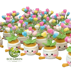 Plantes en pot au crochet faites à la main avec motifs floraux, mini décorations végétales en fil tricoté pour la maison, le bureau, l'hôtel, les mariages, les boutiques de cadeaux - Product Image 3