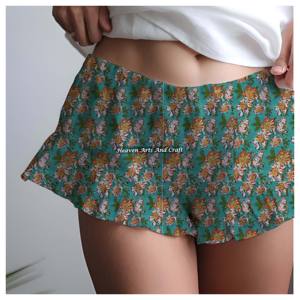 Nuevos Pantalones Cortos Estampados de Verano para Mujer, Diseño de Diseñador, con Volantes, 100% Algodón, Estampado a Mano - Product Image 5