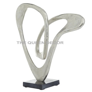 Showpiece Statue Silver Color Aluminum Metal Wooden Base Sculpture Party Decorative For Table Top Use Set Of 2 - Product Image 4
