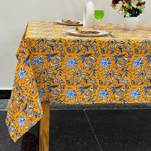 Nappe en coton tissée unie de style luxueux, imperméable et lavable, jaune et bleue, personnalisable pour fêtes et repas en extérieur - Product Image 4