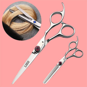 Ciseaux professionnels de coiffure à manche long en acier inoxydable 4Cr13, 6 pouces, avec logo personnalisé, argentés, pour droitiers, pour la coupe et l'éclaircissement des cheveux - Product Image 1