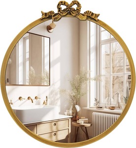 Miroir mural rond en métal avec motif feuille de Ginkgo, design glamour, sans cadre, bord ajustable, moderne et décoratif - Product Image 5