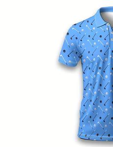 Camiseta de Golf de Manga Corta Azul para Hombre, con Estampado de Club de Golf, Absorbente de Humedad, con Diseño de Puntos, Transpirable, de Algodón Tejido, Corte Regular - Product Image 5