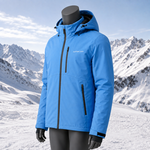 Veste de ski imperméable bleue pour homme, à capuche, fermeture éclair, logo personnalisé sur le devant, isolation synthétique, vêtements d'extérieur, veste de ski - Product Image 3