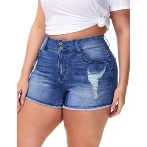 Shorts en jean bleu en coton pour femme, style vintage, peints à la main, délavés, taille mi-haute, coupe droite, pour tenue de soirée, style urbain, usage quotidien - Product Image 2