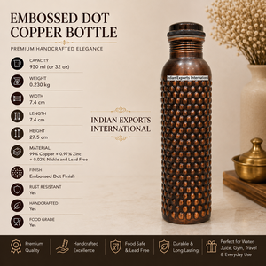 Botella de agua de cobre con puntos de primera calidad, exportaciones indias internacionales. (Cobre Puro Certificado) - Product Image 2