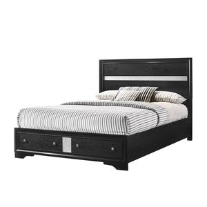 1pc Shimmering Silver Accent <b>Black</b> Queen Platform <b>Bed</b> with <b>Storage</b> Drawers Solid Wood Modern Metal Design - Product Image 2