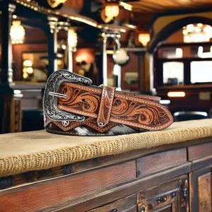 Cinturón de cuero occidental de diseño personalizado, cinturón de cuero de vaquero occidental vintage de proveedor mayorista - Product Image 1