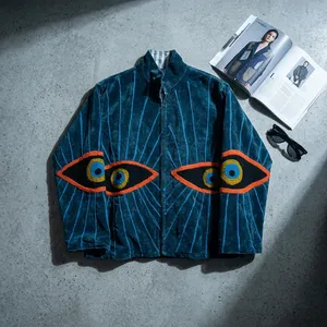 Chaqueta de Mujer para Invierno, Estilo Blazer de Terciopelo, Cuello Mandarín, Manga Larga, Diseño Bordado con Ojos, 100% Algodón Tejido - Product Image 1