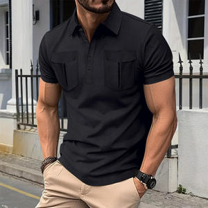 Chemise à manches courtes blanche pour homme, couleur unie, décontractée, en polyester/coton, tissu tricoté de haute qualité, deux poches poitrine, col rond - Product Image 3