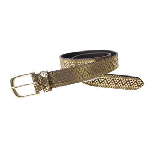 Cinturón Reversible de Cuero Genuino con Estampado Animal y Acabado Metálico Dorado Agrietado, Hebilla Plateada, 3.5cm, Delgado y Estrecho, Personalizable - Product Image 1