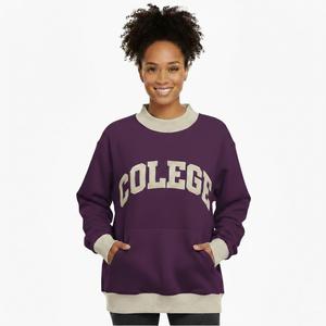 Sweat-shirt oversize en polaire bicolore à col montant pour femme, avec badge et sequins, couleurs personnalisées, logo, haute qualité, vente en gros - Product Image 1
