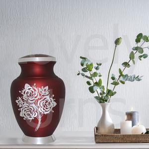 <b>Large</b> Red Cremation <b>Urn</b> with White Rose Adult Metal Funeral Memorial <b>Urn</b> for Human Ashes Handcrafted OEM ODM Factory - Product Image 3
