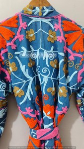 Robe kimono longue pour femme, imprimé floral brodé, manches trois quarts, col rabattu, tissu doux, vêtements de nuit décontractés d'été - Product Image 5
