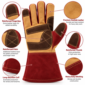 Gants de travail en cuir résistants sans doigts, protection thermique, renforcés, légers, compatibles écran tactile, OEM - Product Image 6