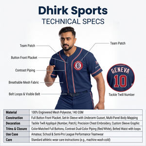 Navy Blue Polyester Mesh Full Button Baseball Jersey Customizable Sports Uniform for Amateur School League Team OEM Manufacturer - Product Image 5