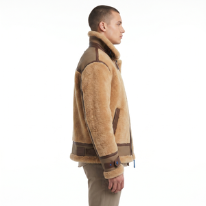 OEM Custom Men's Winter Outerwear B-6 Pilot <b>Jacket</b> with Reverse <b>Sheepskin</b> Merino Wool Private Label Shearling Bomber - Product Image 3