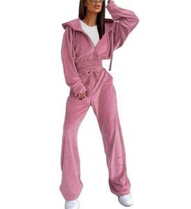 Conjunto Deportivo de Terciopelo para Mujer, con Logotipo Personalizado, Sudadera con Cierre y Pantalones Deportivos, Estilo Urbano, Sexy - Product Image 6