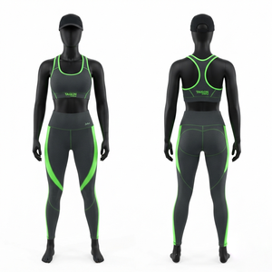 260g 100% Cotton Y-line Strap Stand Neckline BJJ Legging Bra Set Gray Green Panel Custom Heat Transfer Logo OEM Crystal - Product Image 1