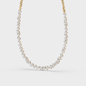 Collar Floral de Oro Amarillo de 18K con Diamantes Cultivados en Laboratorio de Corte Mixto |   Cadena de tenis de lujo con diamantes baguette en forma de pera, certificados IGI |   Regalo - Product Image 1